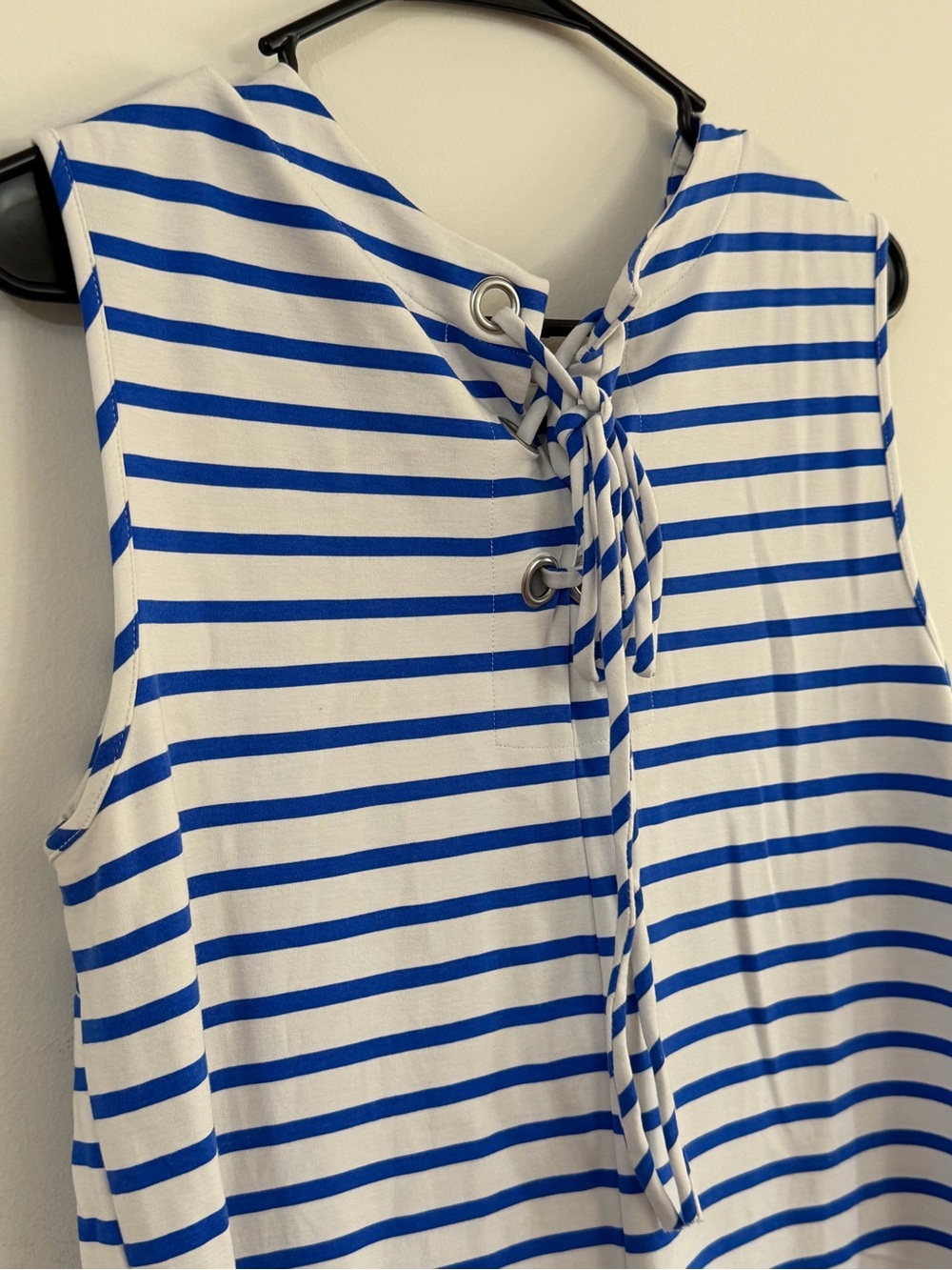 Jude Connally Maya Classic Stripe Dress L Lace-up Back Silver Grommet Nautical - Picture 6 of 11